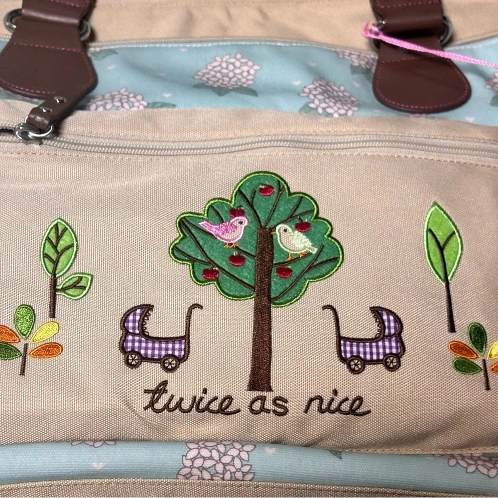 Cream and Sea foam Green Diaper Bag